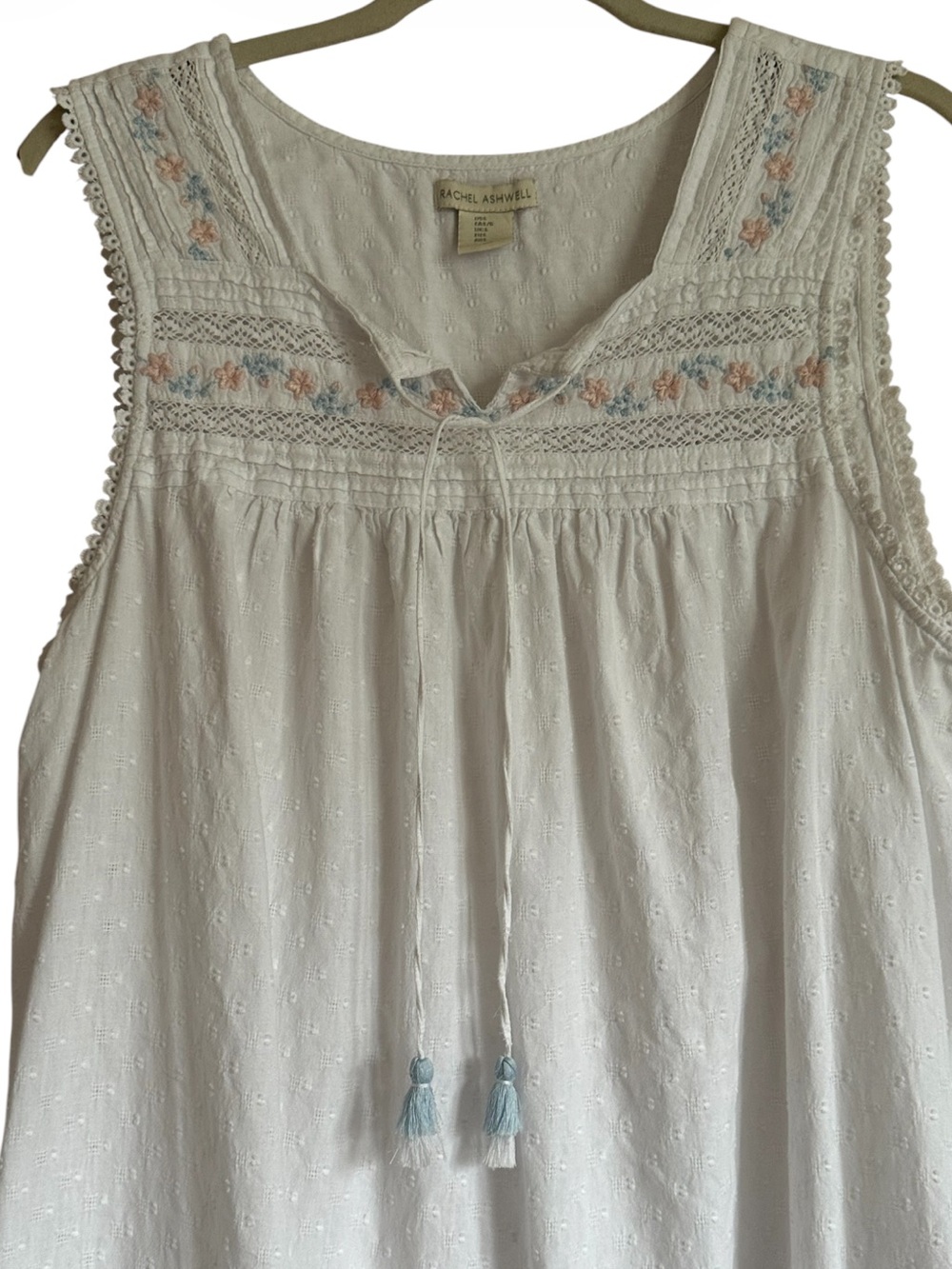 Rachel Ashwell Shabby Chic Nightgown Large White Cotton Embroidered Sleep Dress - Picture 4 of 12
